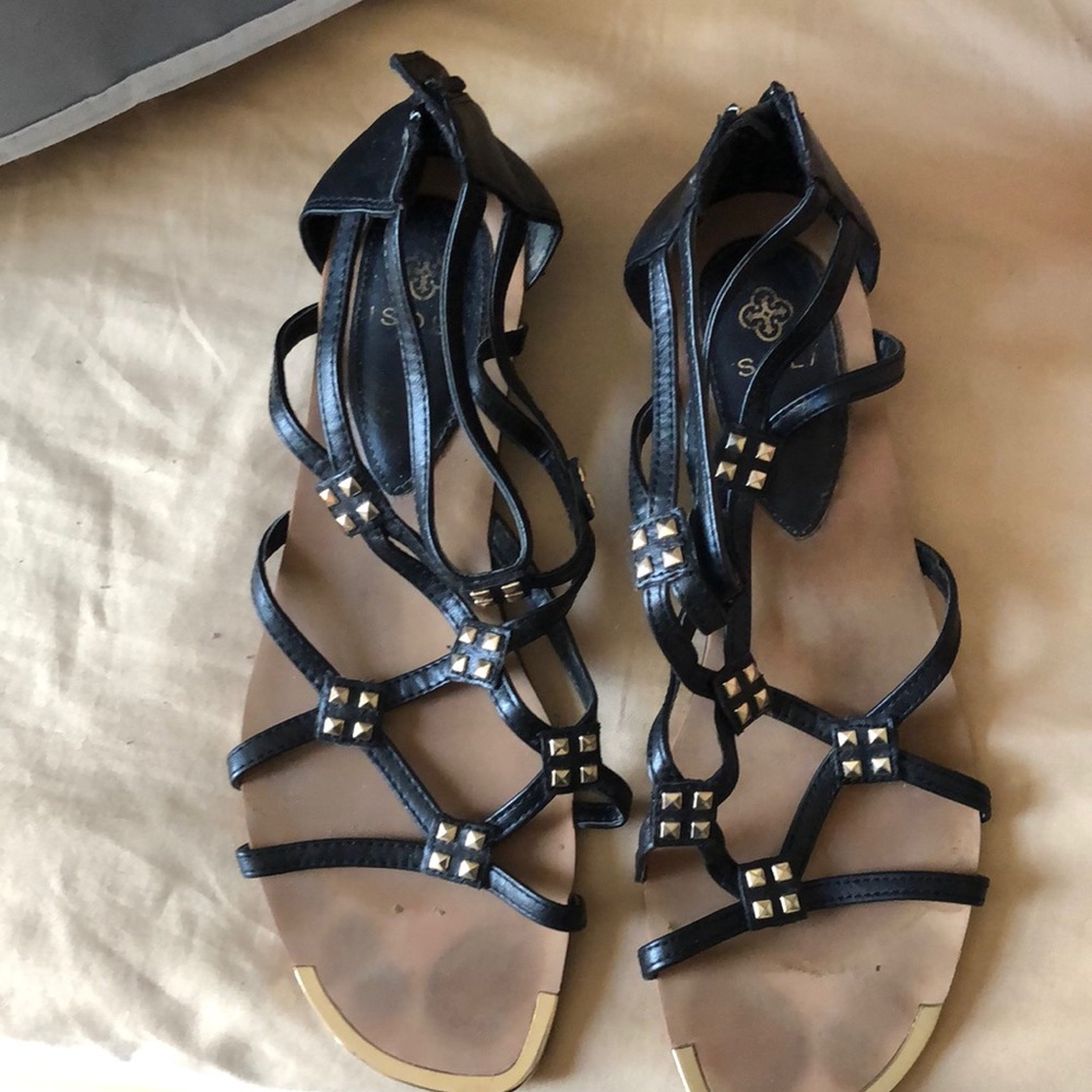 Black studded zip back sandals